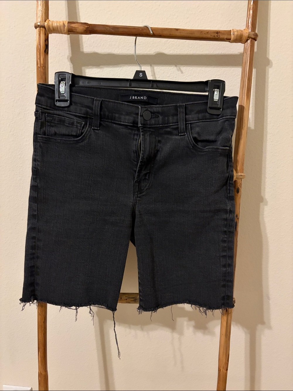 J Brand Black Distressed Hem Denim Shorts